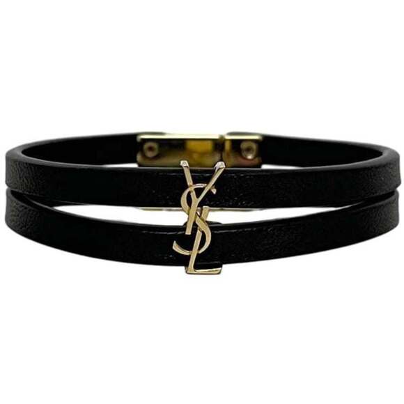 SAINT LAURENT Jewelry - Saint Laurent Bracelet ec-24949 Black YSL Leather SAINT LAURENT PARIS Double-...